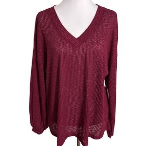 Eyeshadow Burgundy V Neck Women's Sweater